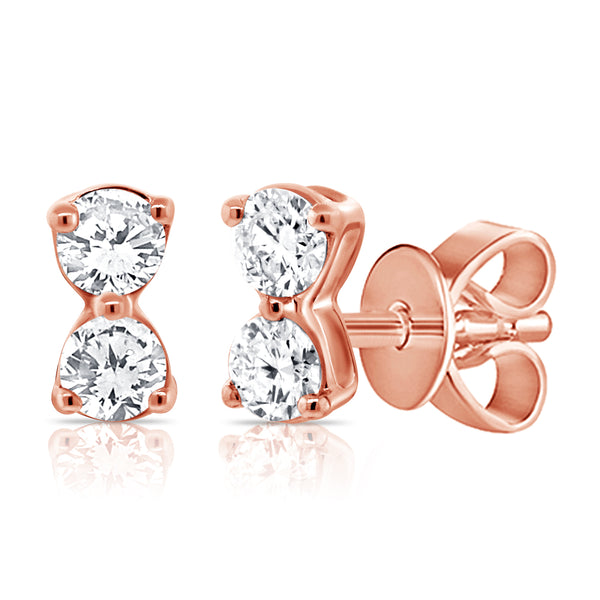 14K Rose Gold Double Diamond Stud Earrings