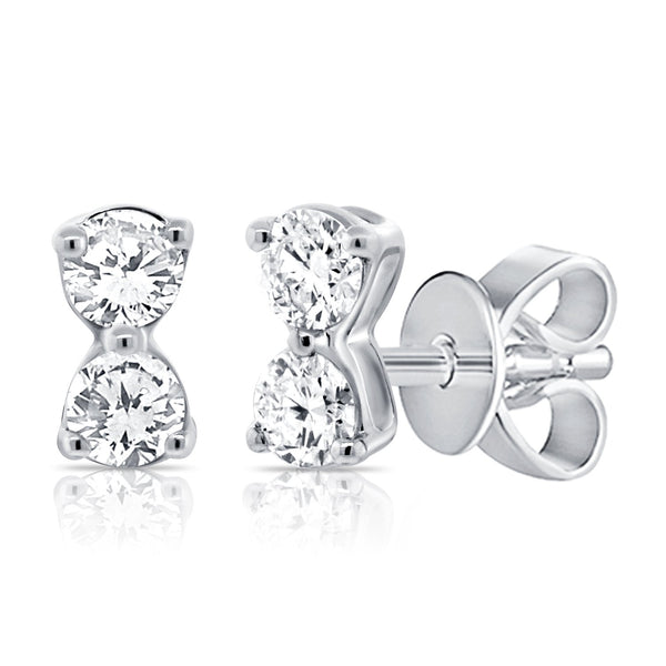 14K White Gold Double Diamond Stud Earrings-Earrings-Maurice's Jewelers-WHITE GOLD-