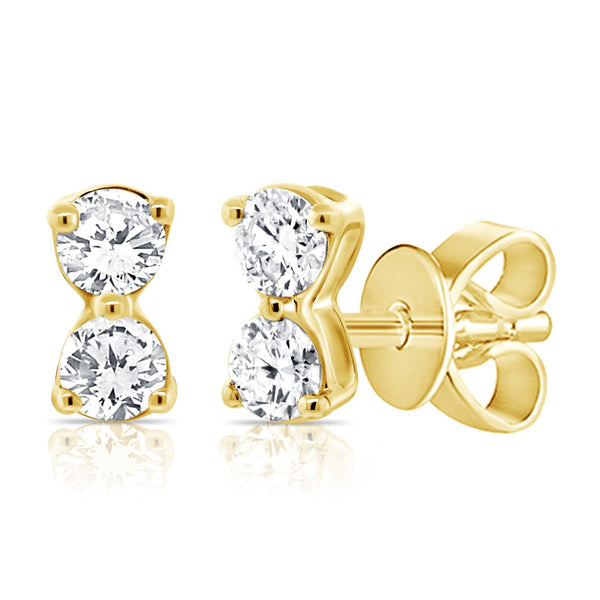 14K Yellow Gold Double Diamond Stud Earrings