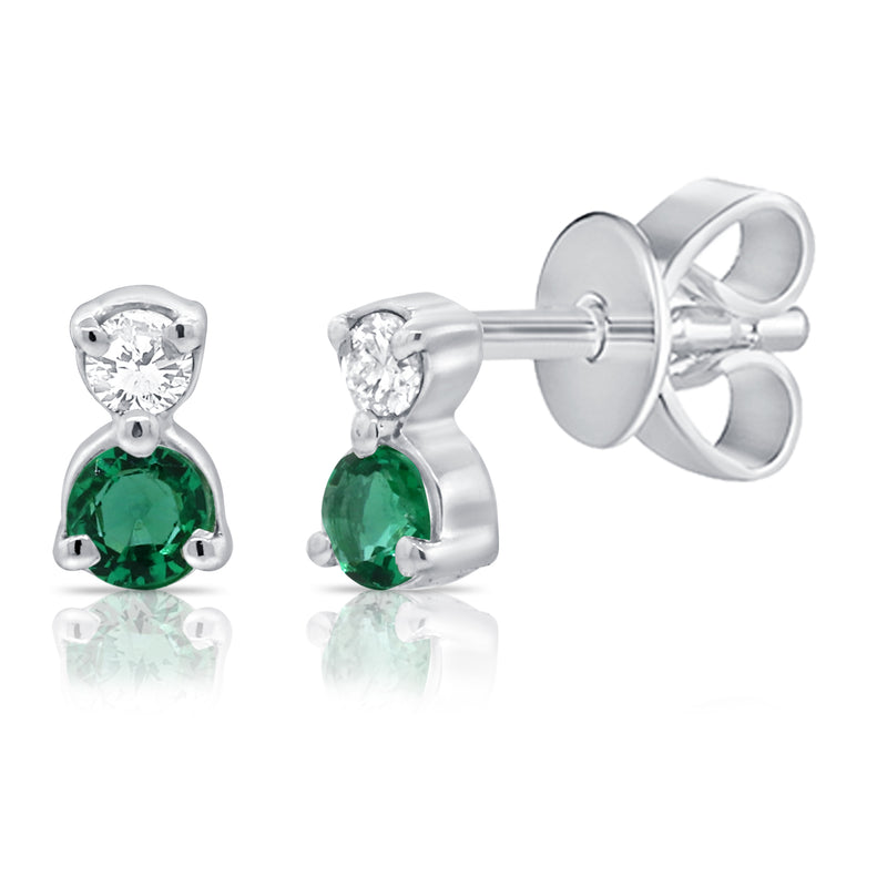 14K Yellow Gold Diamond + Emerald Mini Stud Earrings-EARRINGS-Maurice's Jewelers-WHITE GOLD-