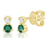 14K Rose Gold Diamond + Emerald Mini Stud Earrings