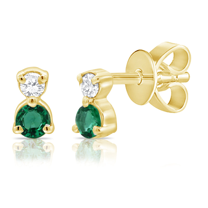 14K Yellow Gold Diamond + Emerald Mini Stud Earrings-EARRINGS-Maurice's Jewelers-YELLOW GOLD-
