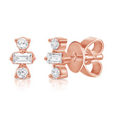 14K White Gold Round+Baguette Diamond Stud Earrings-EARRINGS-aaron jewelry-ROSE GOLD-