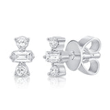 14K White Gold Round+Baguette Diamond Stud Earrings-EARRINGS-aaron jewelry-WHITE GOLD-