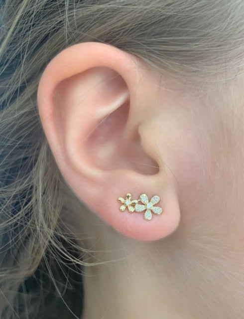 14K Yellow Gold Diamond Double Flower Earrings-majolie-