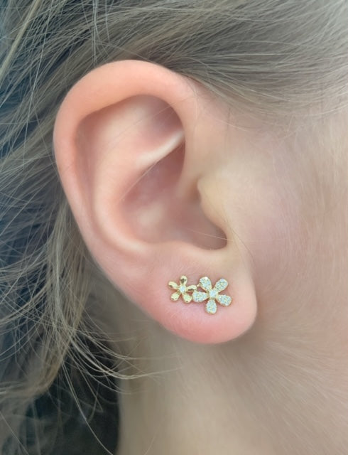 14K Yellow Gold Diamond Double Flower Earrings