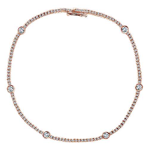 14K Rose Gold Diamond Tennis Bracelet with Bezel Set Diamonds-Tennis Bracelet-gabriel & co-ROSE GOLD-