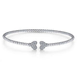 14K White & Yellow Gold Split Cuff Bracelet Pave Diamond Hearts