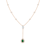 18K Rose Gold Diamond + Emerald Y Necklace-Necklaces-UNISON (CBG)-ROSE GOLD-
