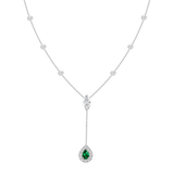 18K White Gold Diamond + Emerald Y Necklace