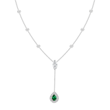 18K Rose Gold Diamond + Emerald Y Necklace-Necklaces-UNISON (CBG)-WHITE GOLD-