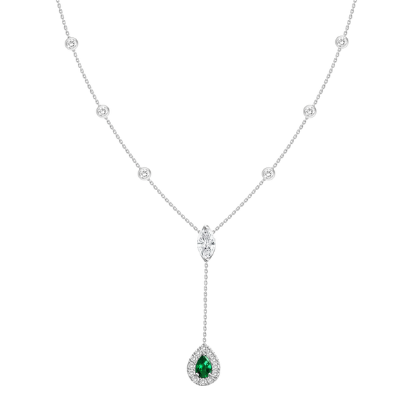 18K Rose Gold Diamond + Emerald Y Necklace