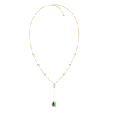 18K Rose Gold Diamond + Emerald Y Necklace-Necklaces-UNISON (CBG)-YELLOW GOLD-