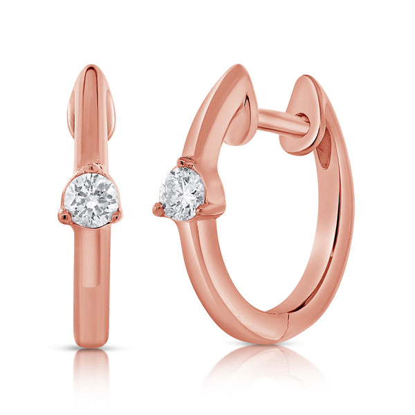 14K Rose Gold Diamond Huggie Earrings