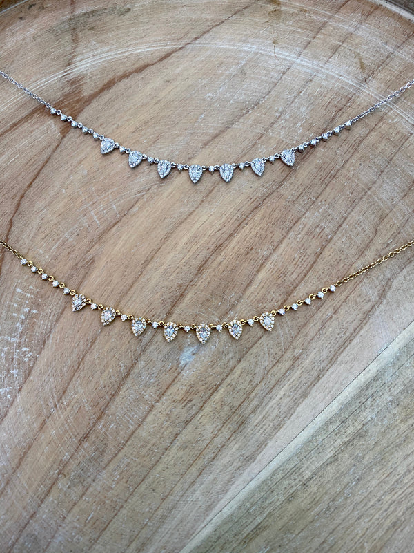 14K White Gold Round & Pear Diamond Necklace