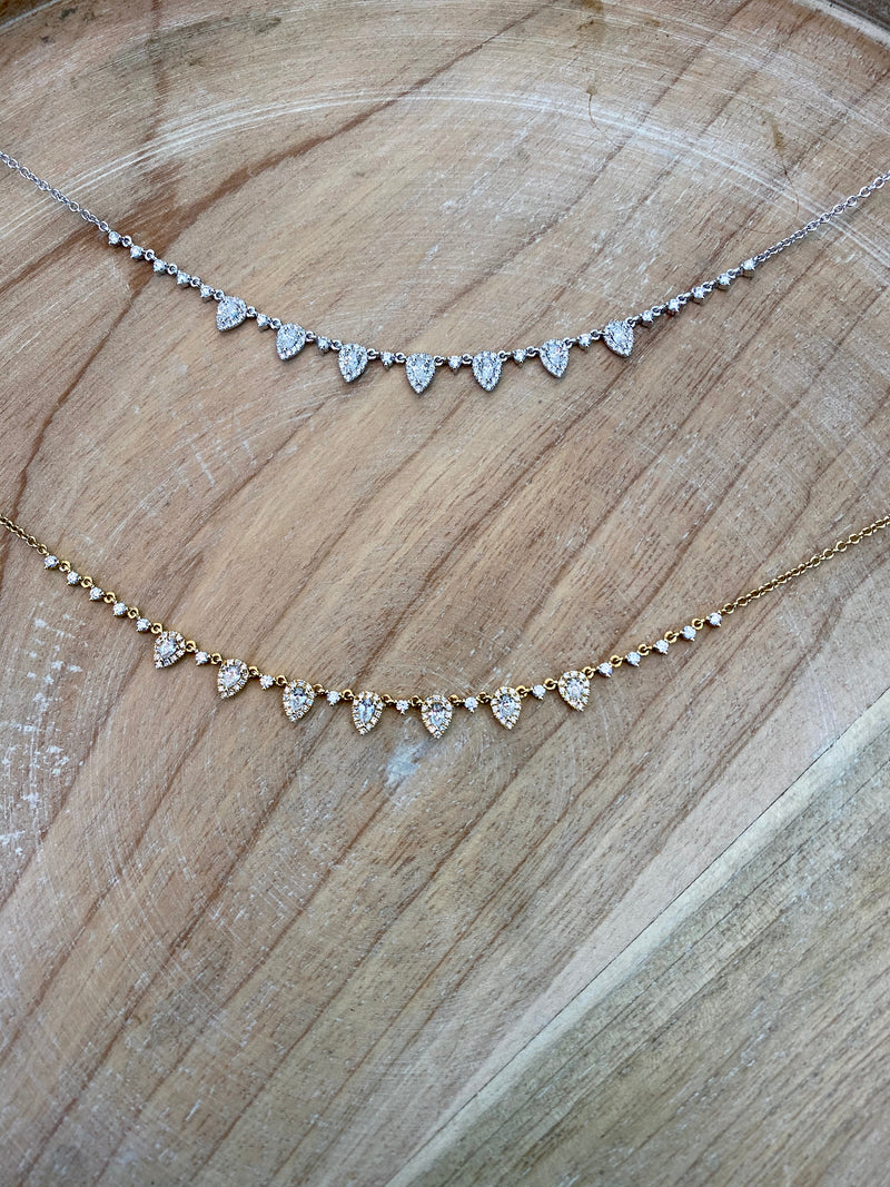 14K White Gold Round & Pear Diamond Necklace-Necklaces-majolie-