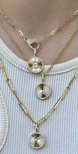 14K Yellow Gold Fluted Disc Diamond Initial Necklace