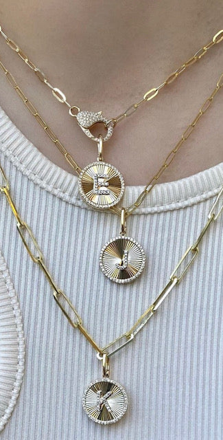 14K Yellow Gold Fluted Disc Diamond Initial Necklace-Necklaces-Maurice's Jewelers-B-