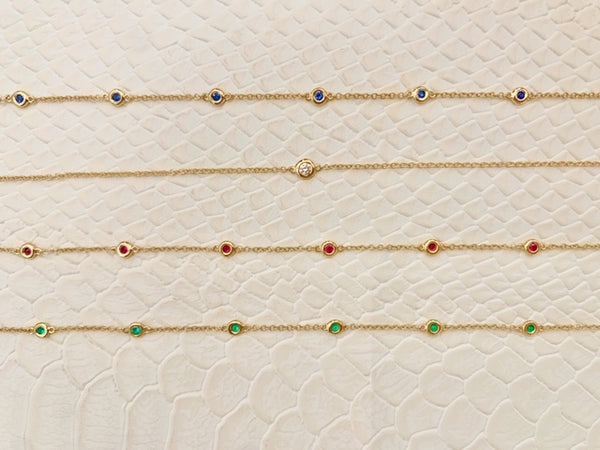 14k Yellow Gold Emerald Gemstone Diamond by the Yard Bracelet