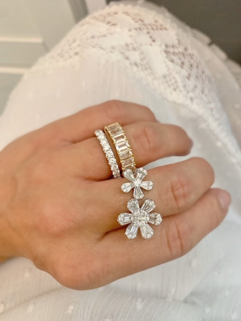 14K Yellow Gold Emerald Cut White Topaz Eternity Ring (Large)-Rings-Maurice's Jewelers-