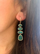 14K Yellow Gold Diamond Emerald Drop Earrings