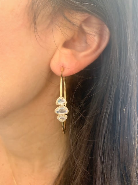 14K Yellow Gold Diamond Moonstone Hoop Earrings-EARRINGS-majolie-