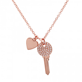 14K Yellow Gold Mini Diamond Key and Heart Pendant-Necklaces-superbell-Rose Gold-