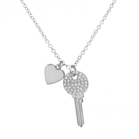 14K Yellow Gold Mini Diamond Key and Heart Pendant-Necklaces-superbell-White Gold-