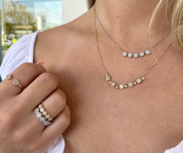 14K .60Ct Diamond Double Chain 5 Halo Necklace-Necklaces-Maurice's Jewelers-