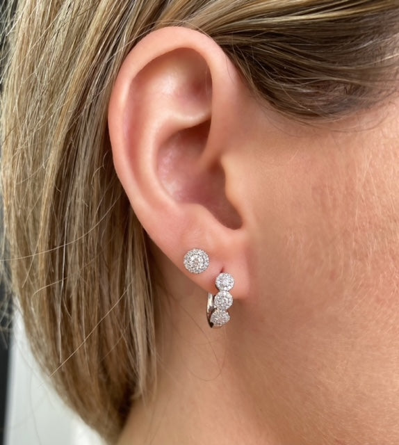 14K Diamond Halo Huggie Earrings