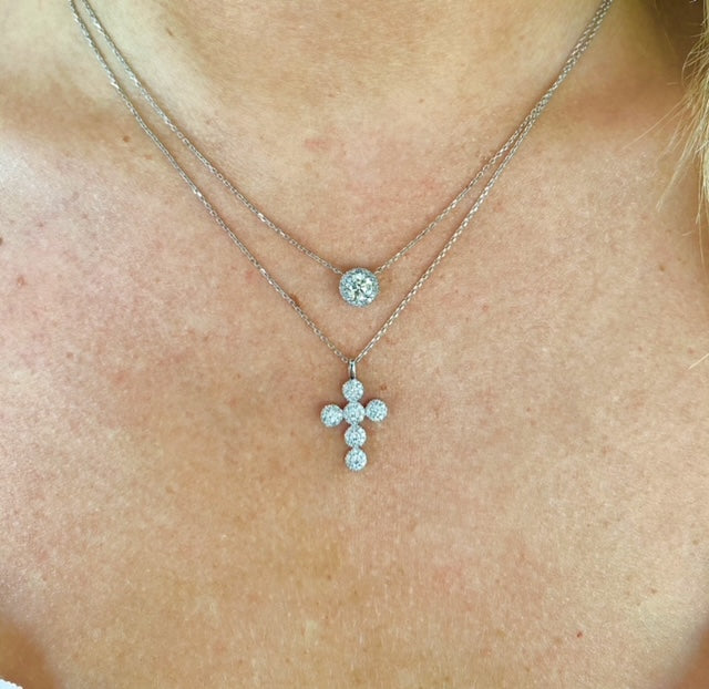 14K Diamond Halo Cross Necklace-Necklaces-Maurice's Jewelers-