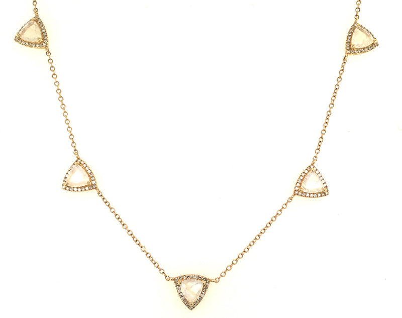 14K Yellow Gold Diamond + Triangle Rainbow Moonstone Necklace-Necklaces-majolie-