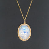 14K Yellow Gold Round Diamond + Oval Rainbow Moonstone Pendant-Necklaces-GETANA & CO-
