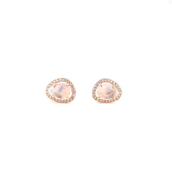 14K Rose Gold Round Diamond + Moonstone Freeform Stud Earrings-EARRINGS-Maurice's Jewelers-