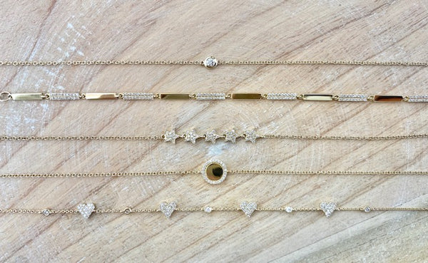 14K Yellow Gold Diamond Disc Engravable Bracelet-Bracelets-majolie-