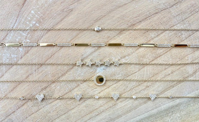 14K Yellow Gold Diamond Disc Engravable Bracelet-Bracelets-majolie-