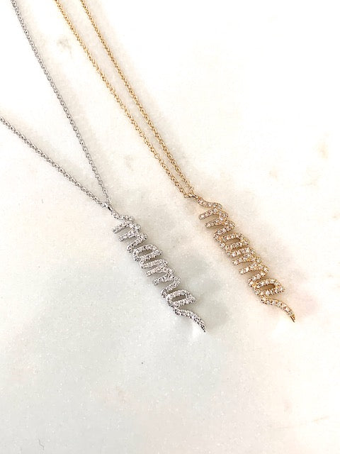 14K White Gold Script Mama Necklace-Necklaces-majolie-