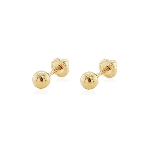 18K Yellow Gold 4MM Gold Ball Children's Earrings