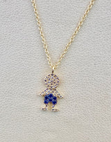 14K White Gold Diamond and Blue Sapphire Boy Necklace-Necklaces-Maurice's Jewelers-