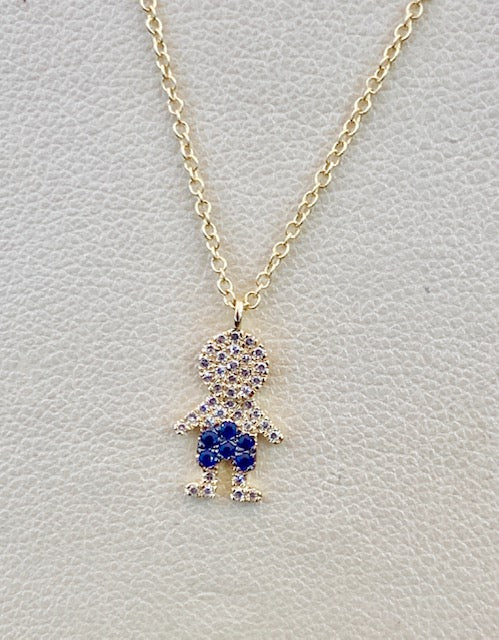 14K White Gold Diamond and Blue Sapphire Boy Necklace-Necklaces-Maurice's Jewelers-