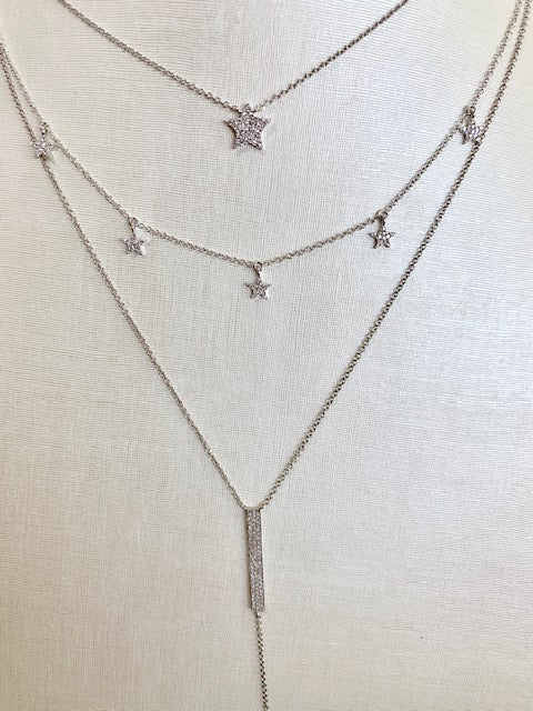 14K White Gold Dangling Diamond Star Necklace