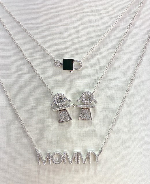 14K White Gold Diamond Boy +Girl Necklace