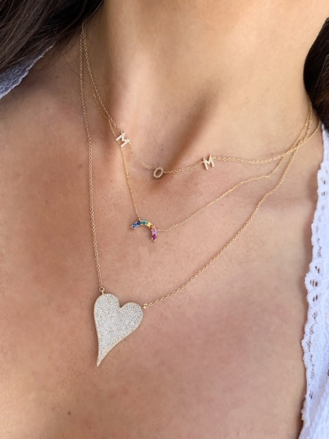 14K Rose Gold Pave Heart Necklace (Jumbo)