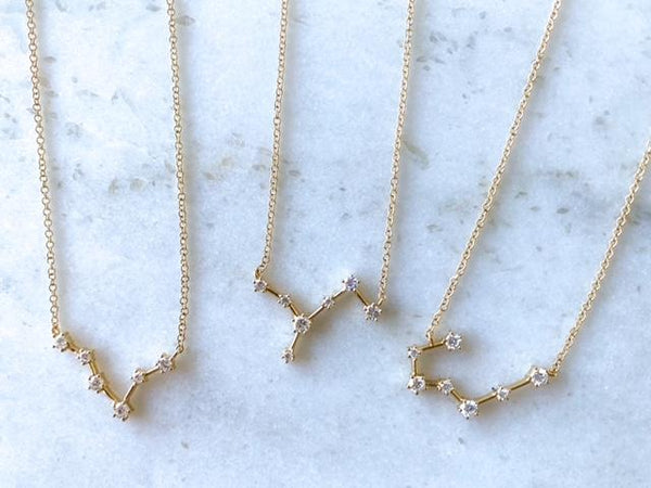 14K Yellow Gold Diamond Constellation Necklace: Gemini (Large)-Necklaces-majolie-