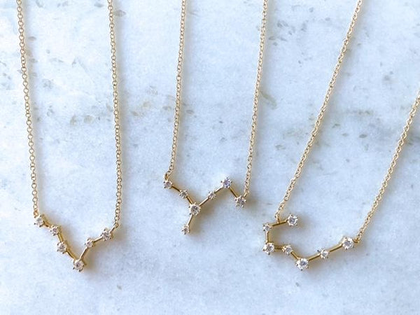 14K Yellow Gold Diamond Constellation Necklace: Gemini (Large)
