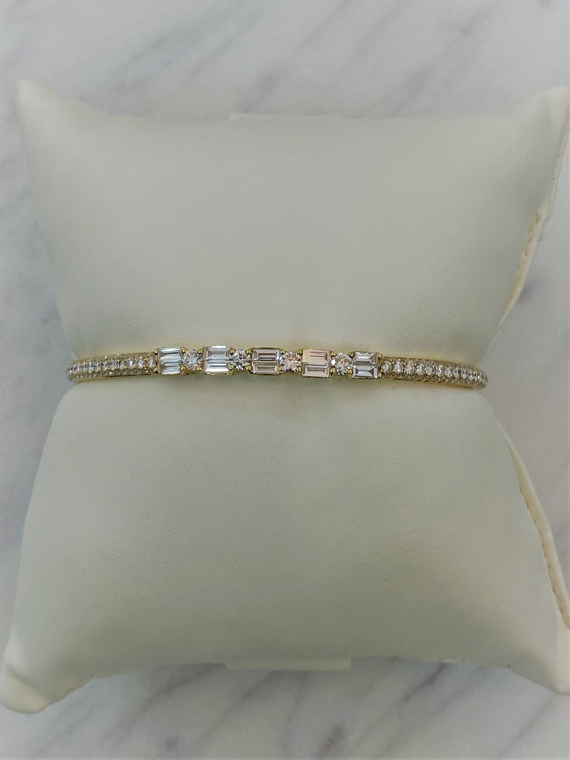 18K Yellow Gold Round + Baguette Diamond Cuff Bangle-Bangles-pink diamond-