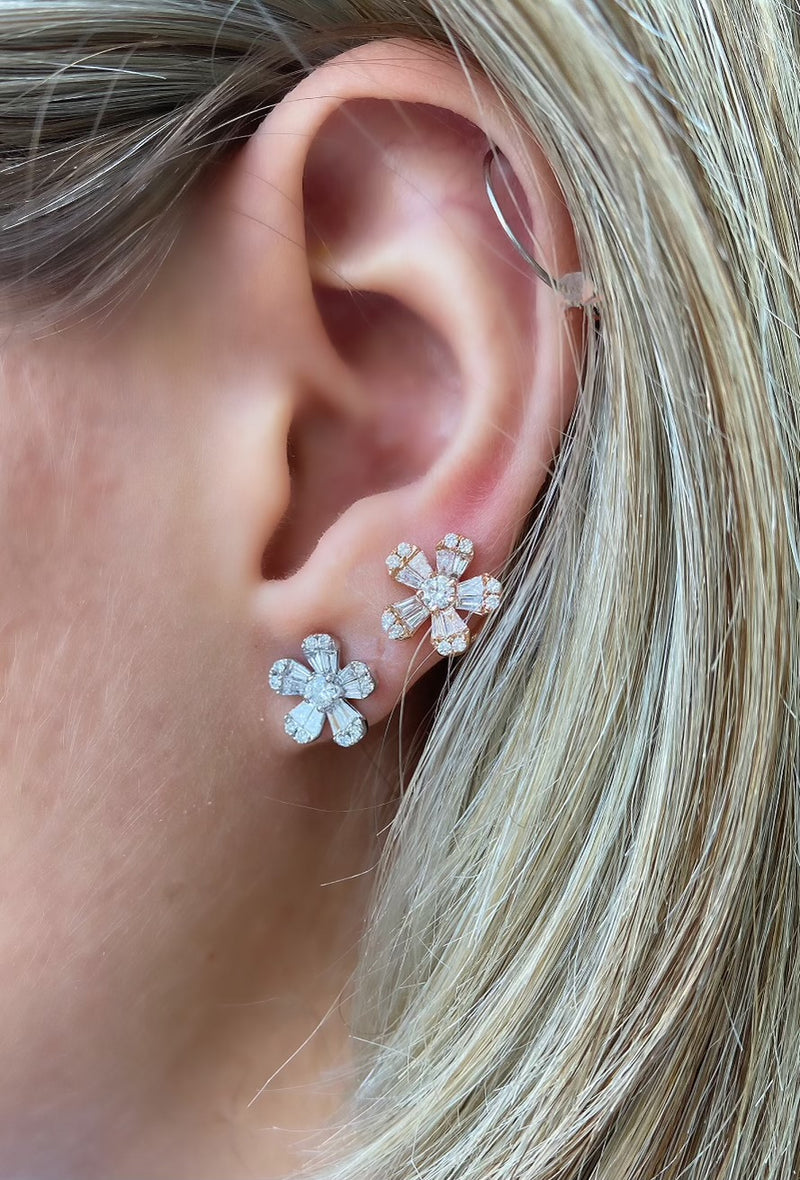 14K Rose Gold Diamond Flower Earrings (X-Small)