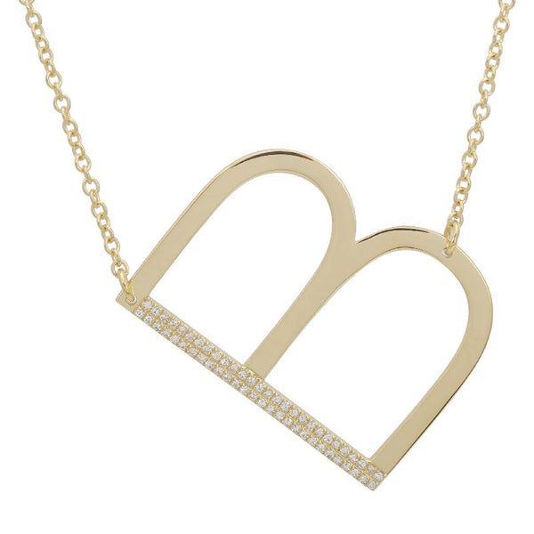 14K Yellow Gold Sideways Large Initial Diamond Necklace-Necklaces-superbell-B-