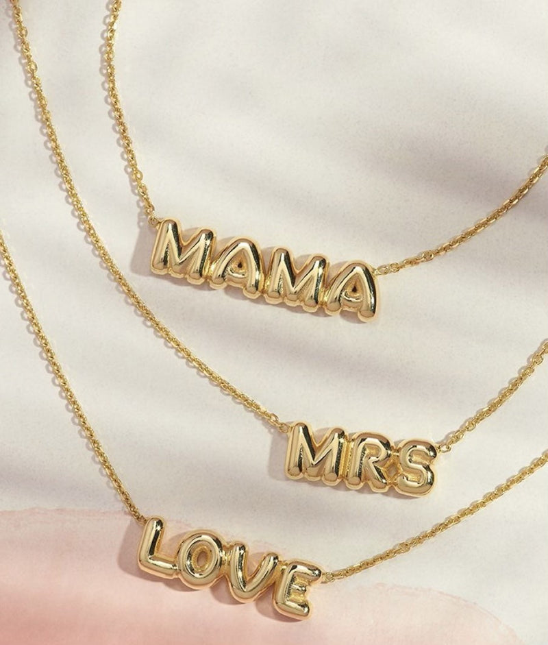 14K Yellow Gold "MRS" Bubble Necklace