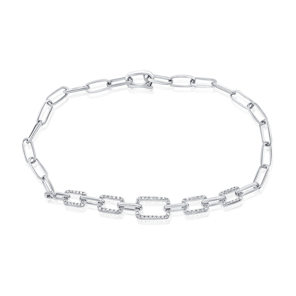 14K White Gold Diamond Fancy Link Bracelet